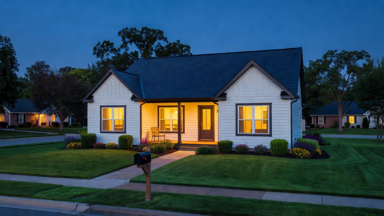 Twilight curb appeal after a new roof